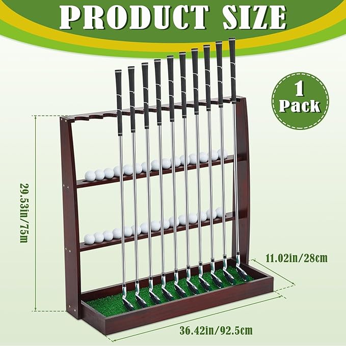 Lenwen Golf Putter Stand Wooden Display Rack Golf Club Holder Stand, Brown Golf Club Organizer for Storage Sports Indoor Home Garage