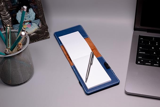 LaserGram Mini Padfolio with Notepad and Pen, Golfer Golfing, Personalized Engraving Included (Dark Blue)