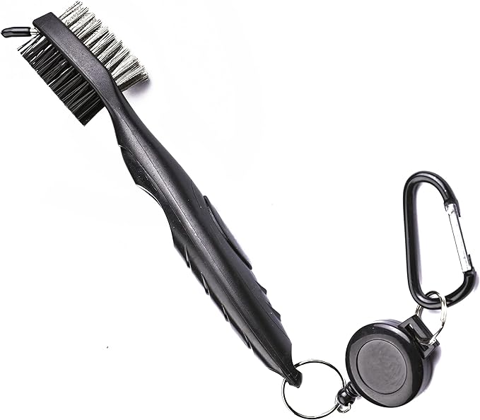 Golf Towels, Microfiber Waffle Pattern Tri-fold Golf Towel - Brush Tool Kit with Club Groove Cleaner, with Clip Men Women Golf Gifts (Black Towel+Black Brush)