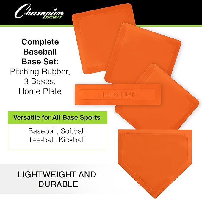Champion Sports Baseball/Softball Throw Down Base Sets – Durable Indoor/Outdoor Training Bases – Sets of 4 or 5 in Orange or White