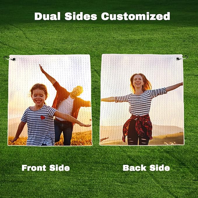 Custom Golf Towel with Photo 16 "x16", Personalized Photo Microfiber Towels for Golf Bags for Men,Bulk 1-100pcs,Design Your Own Funny Golf Club Towel Picture Logo Text,Gift for Husband Boyfriend Dad