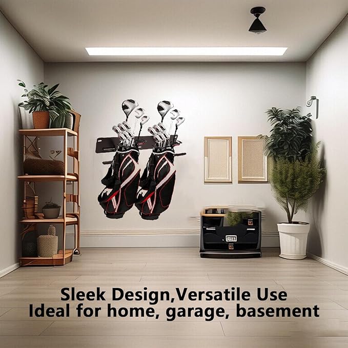Golf Bag Wall Mount Holder-Golf Bag Holder for Garage,Golf Bag Storage Rack with PVC Rubber Hooks,Heavy Duty Rack with Spray & Dip Coating Finish