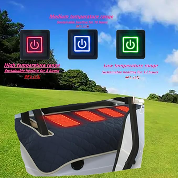 Golf Cart Heater, Heated Golf Cart Seat Cover - USB Powered 4-Zone Warming Pad & Electric Blanket for Golf Carts, 3-Temperature Settings with Portable Foldable Design (Navy Blue)