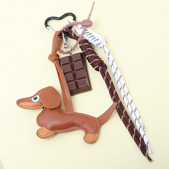 Unique Keychain Designer Rope Bag Charms for Handbag - Cute Teddy Bear Purse Charm - Leather Dachshund Accessory