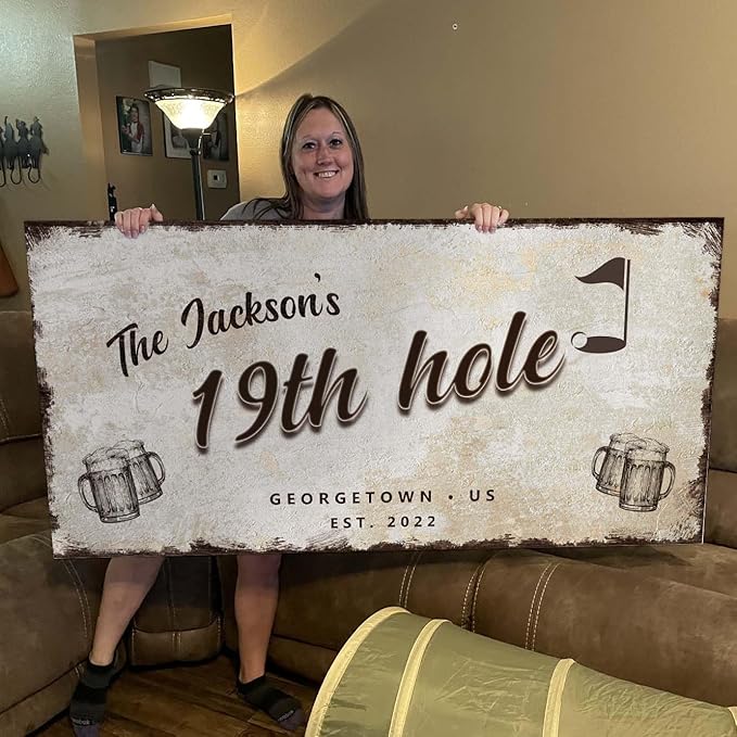 TAILORED CANVASES Golf Art Decor - Personalized Vintage Golf Wall Art Sign for Man Cave, Bedroom, Basement, Home Bar and Custom Gift for Husband, Dad, Wedding & Anniversary - 19th Hole Sign, 20"x10"