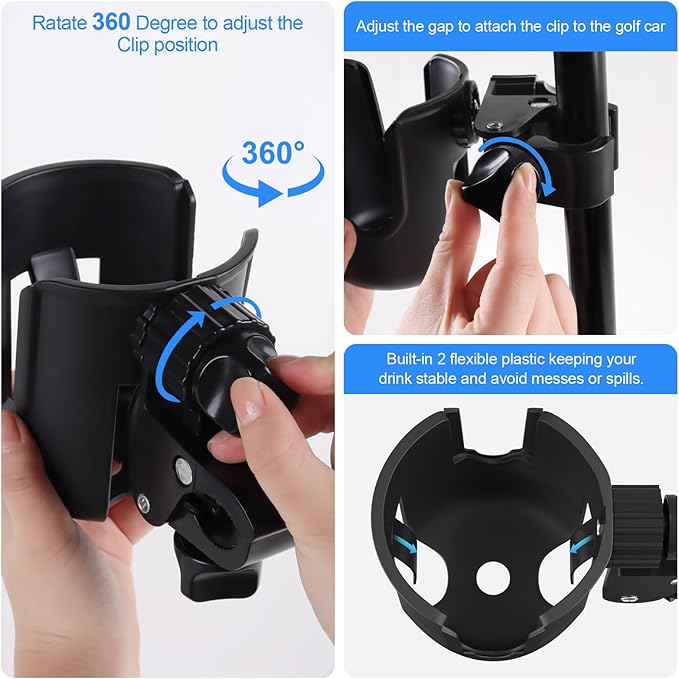 Golf Cart Cup Holder with Phone Holder, 2-in-1 Adjustable Universal Cup Phone Holder Front and Rear Seat Armrest Kit Accessories Compatible for EZGO/Club Car/Yamaha & Most Golf Carts