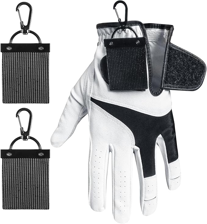FINGER TEN Golf Glove Grabber Holder with 360° Metal Carabiner Clip 2 Pack, Universal Both Sides Grabber Keeper Strap Quick Storage Gloves, Lightweight Portable Easy Clip-On for Bags