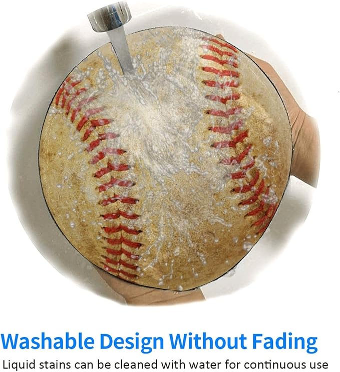 Vintage Worn Baseball Ball Round Mouse Pad, Small Gaming Mousepad with Stitched Edge, Non-Slip Rubber Base Mouse Mat Office Desk Accessories for Laptop Computer Decor 7.9 X 7.9 Inch
