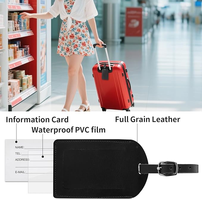 Ringsun Genuine Leather Luggage Tag for Suitcases ID Tags Bag Tags for Luggage (6 Pack)