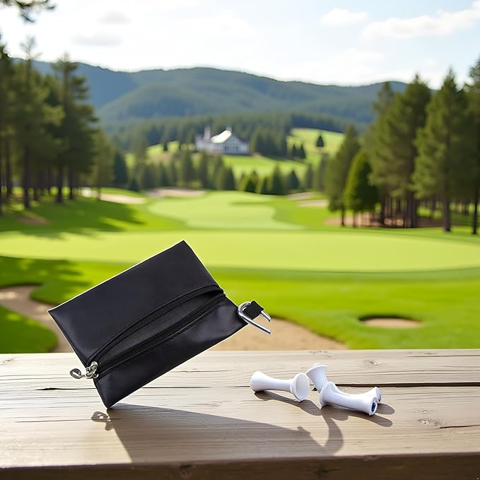 Black Mini Golf Tee Pouch Bag, Durable Golf Ball Tee Storage Bag Leather Golf Tees Pocket with Zipper, Golf Supplies Accessories, Golf Club Bag Accessories, Golf, Sports