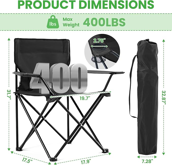 4 Pack Portable Camping Chairs Folding Lawn Chair Outdoor Lightweight Beach Chair with Cup Holder & Carry Bag for Outside Sports, Fishing, Hiking, Travel, Picnic, Backyard