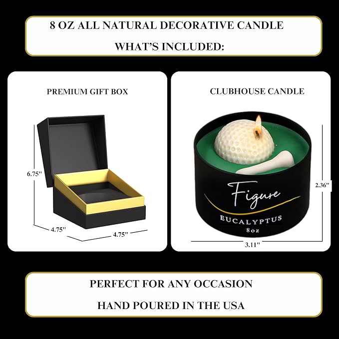 All-Natural Golf Candle – Eucalyptus Scent | Hand-Poured in The USA | Beeswax & Soy Wax | Essential Oils | 100% Beeswax Wick | Premium Gift Box | Candle Gifts for Men & Women| Aromatherapy Benefits