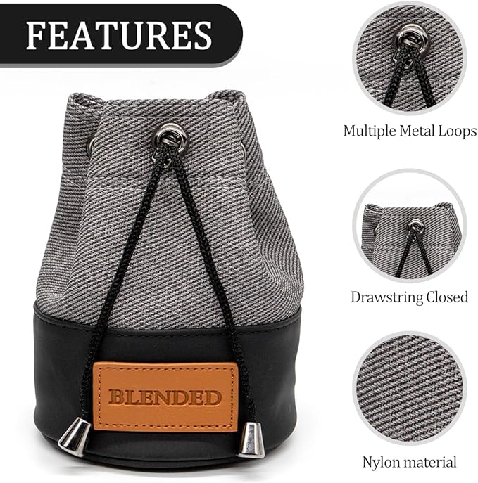 Golf Valuables Pouch,Bucket Waist Design Golf Pouch Bag Tee Bag with Drawstrings Leather for Men Women (Grey)