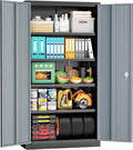 INTERGREAT Metal Storage Cabinet,72" Locking Steel Cabinets with 2 Doors and 4 Adjustable Shelves,Tall Steel Storage for Home Office, Garage,Warehuse (Black Grey)