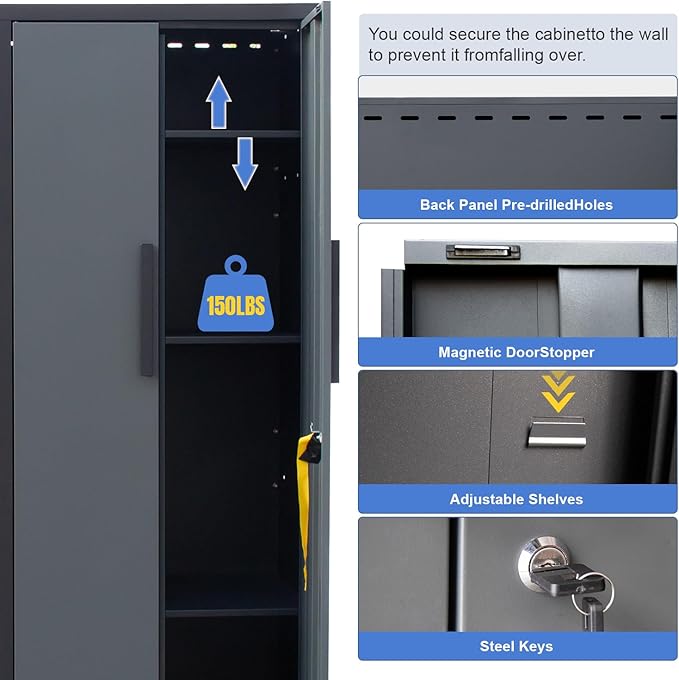 Garage Storage Cabinet System - 2×7-Pc Workshop Set w/Steel Cabinets & Workbench Includes Drawers & Pegboard | Heavy-Duty Tool Organization System for Garage/Workshop Storage
