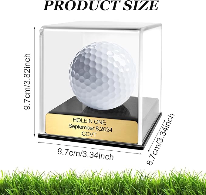 Custom Golf Hole-in-One Display Case, Acrylic Golf Ball Display Case, Custom Engraved Plaque, Commemorate Your Hole in One Shot (Sapphire Blue)