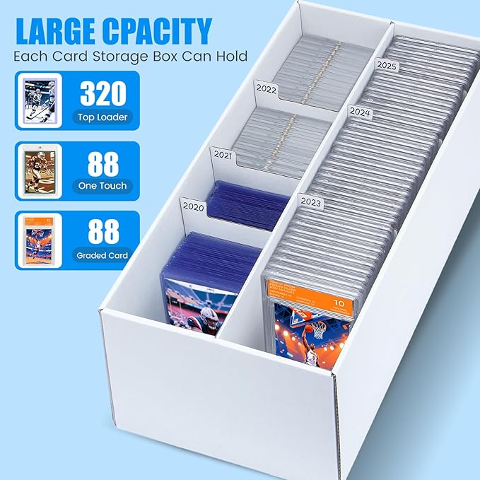 8 Pack Trading Card Storage Box - 2 Rows Graded Card Case holds 88 PSA Slab Cards, Cardboard Holder Organizer Boxes with Dividers for Sport Cards
