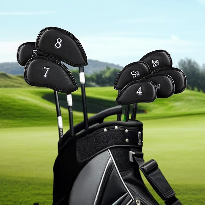 Premium Leather Golf Club Covers -Double-Sided Embroidered Golf Iron Covers with Magnetic Closure, Perfect Iron Covers for Golf Clubs, Durable and Stylish Protection for Your Clubs
