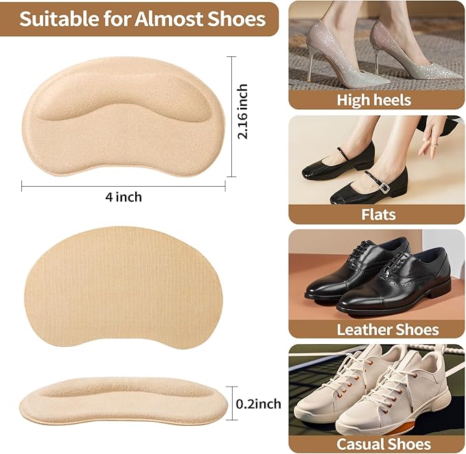 6 Pairs Heel Pads Cushion Inserts for Loose Shoes, Heel Grips & Liners for Men Women – Protectors Against Blisters, Heel Pain, Slipping & Friction(Black)