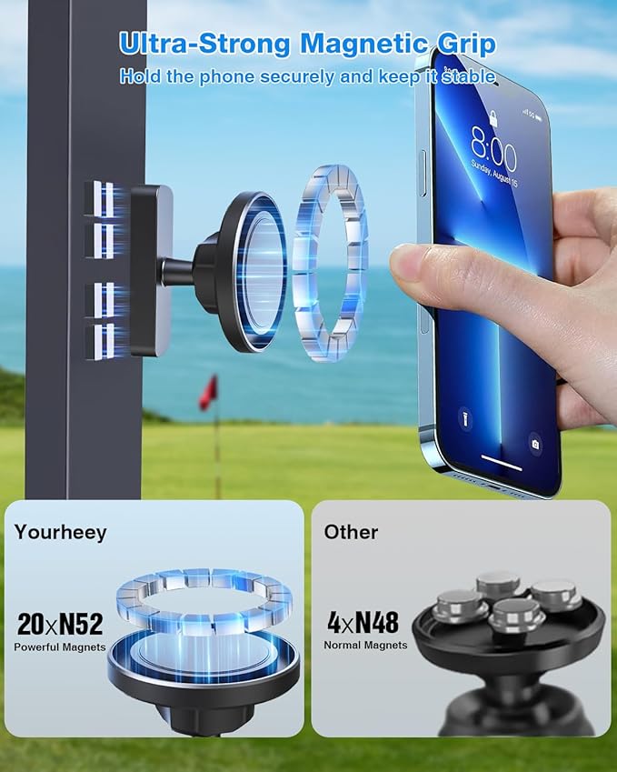 Magnetic Golf Cart Phone Holder, with Powful N52 Magnet, Golf Cart Phone Mount, Compatible with MagSafe iPhone 16/15/14/13/12 Series, Fits EZGO/Yamaha/Club Car/Icon - Golf Cart, Gym (2 Pack)