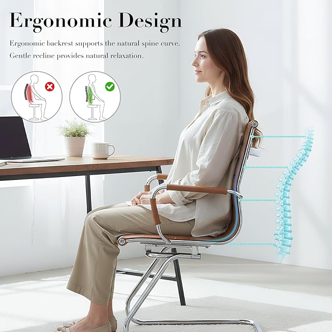 CIMOTA Waiting Room Chairs Leather Office Guest Chair Mid Back Reception Chairs with Sled Base for Meeting/Patient/Conference Room, Coffee Set of 4