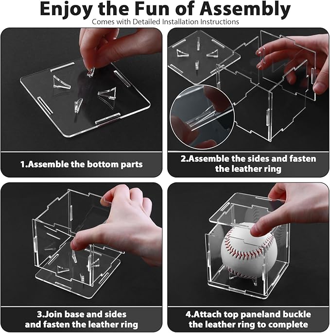 12 Pack Assembled Baseball Display Case, UV-Blocking Acrylic Baseball Holder Display Case, 3.2 Inch Cube Clear Softball Holder Box, Signed Baseballs Protector for Collectibles, Tennis Ball
