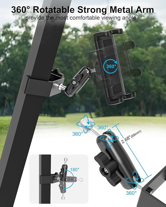 Z Fold Golf Cart Mount, [Metal Square Clip] Golf Cart Tablet Phone Holder, 360° Swivel Tablet Phone Clamp for EZGO/Club Car/Yamaha, Fits Galaxy Z Fold 7 6 5 4 3 2, Pixel Fold, 4-13" Device
