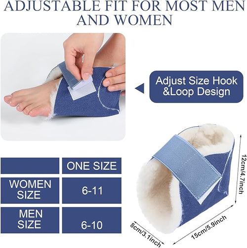 2 Pairs Heel Protector Boot Sheepskin Heel Protectors Soft Foot Cushions Pads with Securing Strap for Protect Feet Ankle Pressure Bed Sores(Black, Blue)