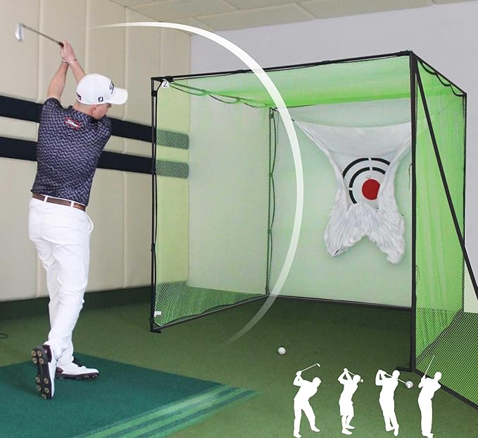 Gagalileo Golf Cage Net: 7X7X7FT Heavy Duty Practice Alloy Steel Frame and Target for Golfers Backyard Driving Range Outdoor Training