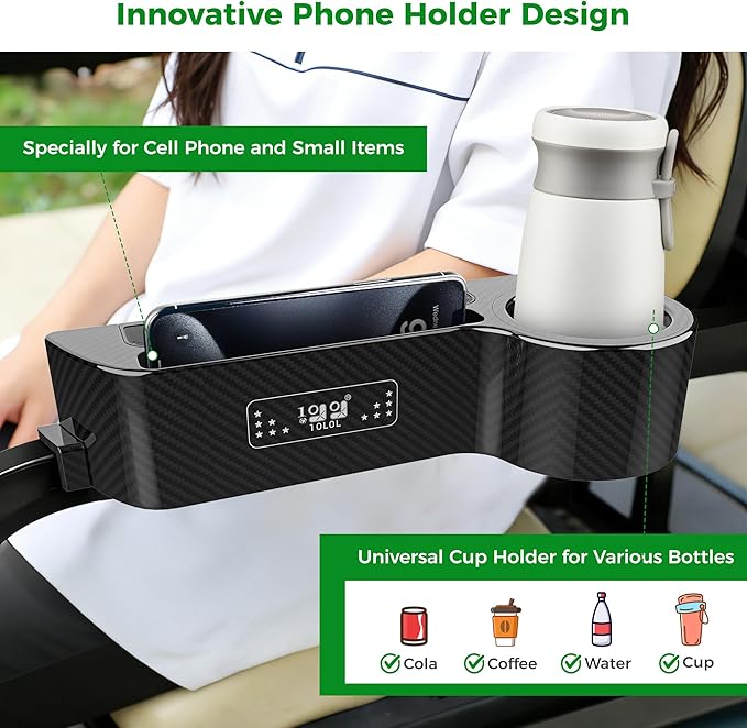 10L0L Golf Cart Armrest with Cup Holder - Rear Seat Arm Rests Fit for Yamaha/EZGO/Club Car/(1"-1.25" Square Tube), No Drilling Required, Built-in Phone Holder, Heavy Duty ABS Material