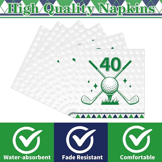 Golf 40th Birthday Party Napkins Decorations, Disposable Paper Golf Napkins Supplies Pack of 50, Sports Birthday Party Decor Size 6.5 Inch