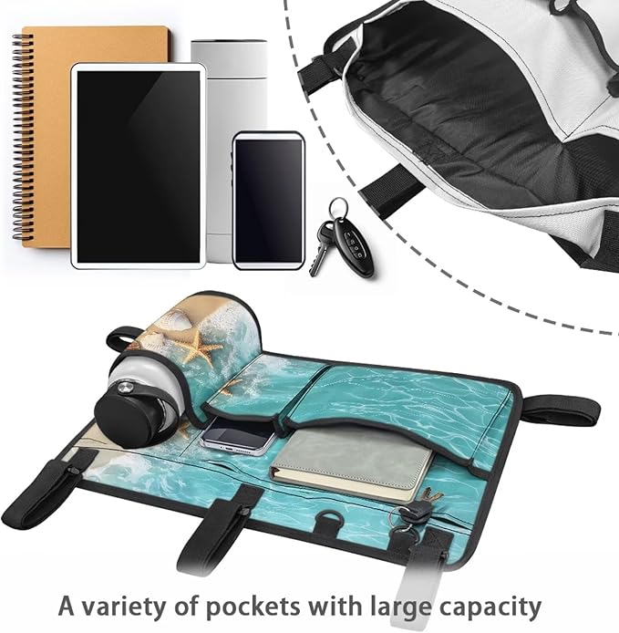 Beach Golf Cart Rear Seat Organizer Foldable Storage Bag for Club Car, Wheelchair and Walker