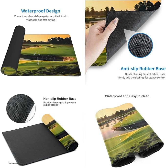 Large Extended Gaming Mouse Pad 75 X 40 Cm Non-Slip Rubber Base, Fun Golf Course Print Desk Mat for Keyboard & Mouse, Office/Gaming Computer Accessories