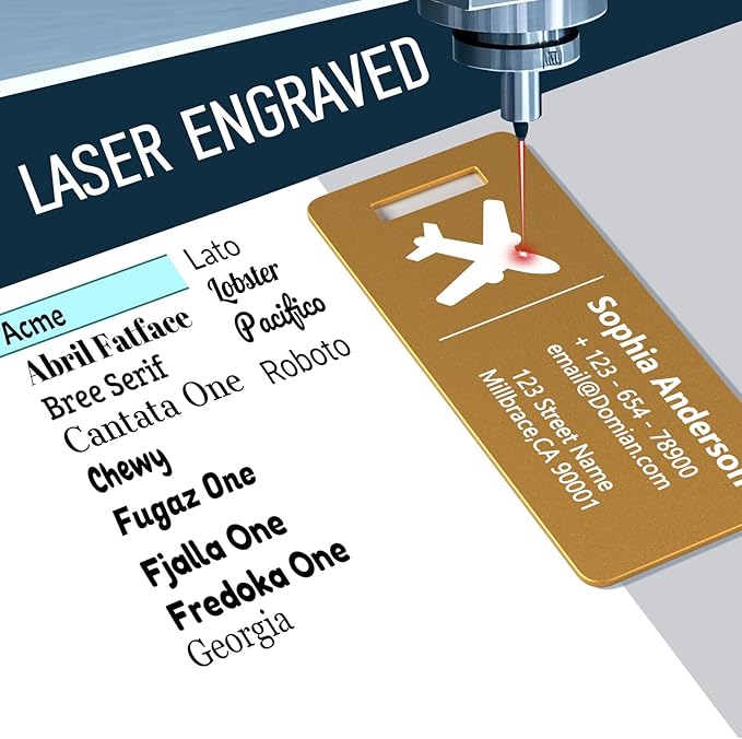 10 Personalized Metal Luggage Tags, Custom Suitcase Aluminum Name Tags with Steel Ring, Laser Engraved Name and Logo, for Travel, Backpack, Baggage, Golf Bag (Golden)