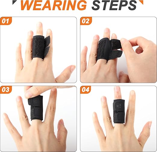 2PCS Finger Splints Finger Sleeves Protectors, Compression Elastic Adjustable Brace Buddy Wraps Straps Perfect for Sport Basketball Tennis Volleyball Badminton, Black (Single, Medium)