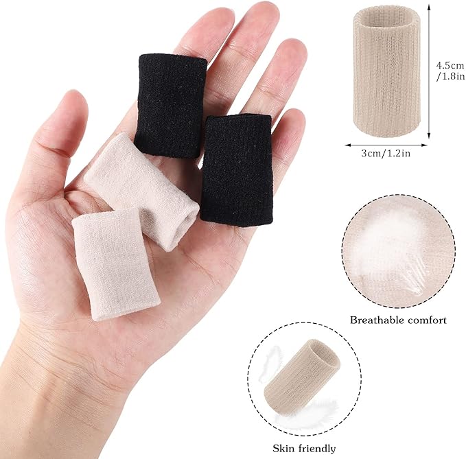 20 PCS Finger Sleeves Protectors, Sport Finger Splints Thumb Brace Support Finger Brace Elastic Thumb Sleeves for Relieving Pain Arthritis Trigger Finger(Black, light skin tone)