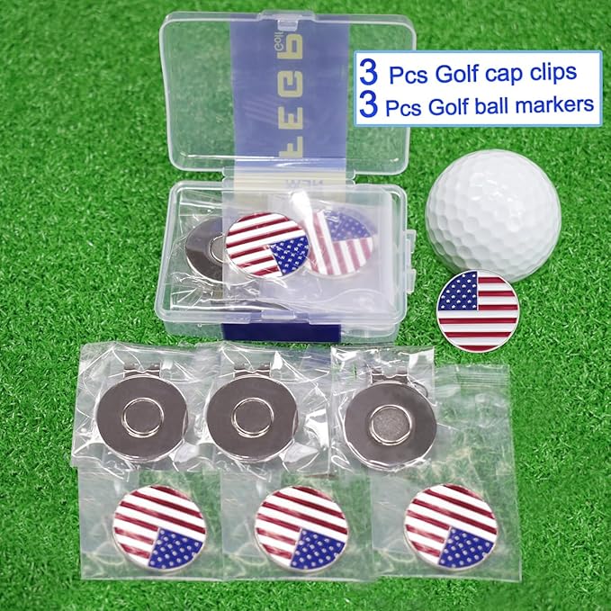 6 Pack Golf Ball Markers with Magnetic Hat Clips Value Sets - Soft Enamel Technique for Men Women Golfer, Removable Attaches Easily to Golf Cap Premium Gifts.