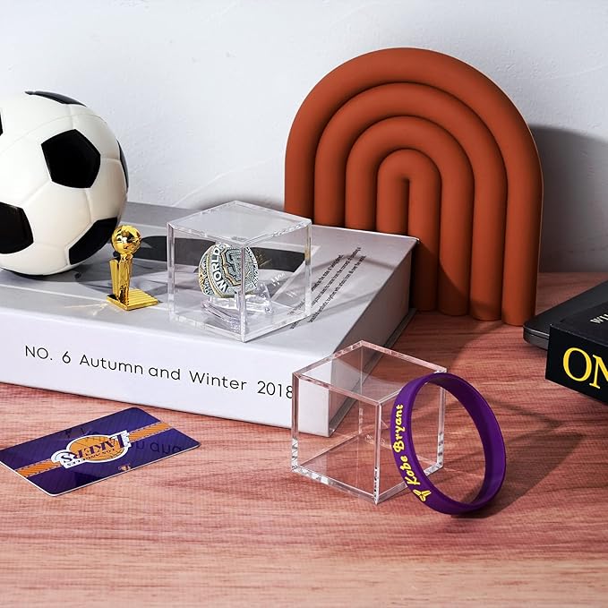 Championship Ring Display Case, Acrylic Display Box and Holder for Super Bowl, Championship, and Baseball Rings, for Collectors and Enthusiasts, 2pcs