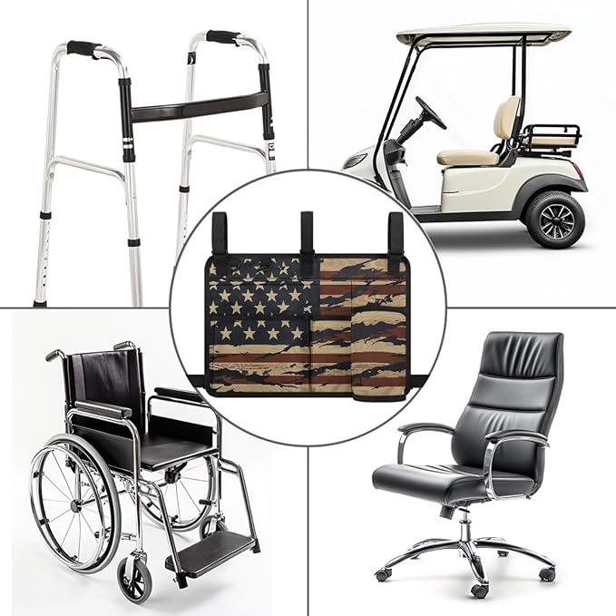American Flag Golf Cart Bag, Golf Cart Rear Seat Organizer with Open Pockets for Golf Balls & Bottles