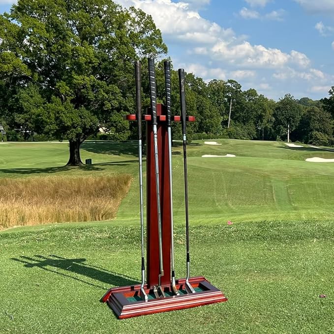 Premium Wooden Golf Putter Stand | Solid Wood with 3 Color Options | Perfect for Golf Simulators | 4 Putter Capacity | Great for Home or Office (Cherry)