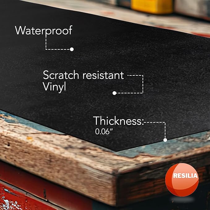 RESILIA Work Bench Mat - 30" X 96" X 0.06" Scratch-Resistant PVC Mats - Protect Your Workbench, Table, or Tool Station from Painting, Woodworking, Crafting, Building, & More, Black, Made in USA