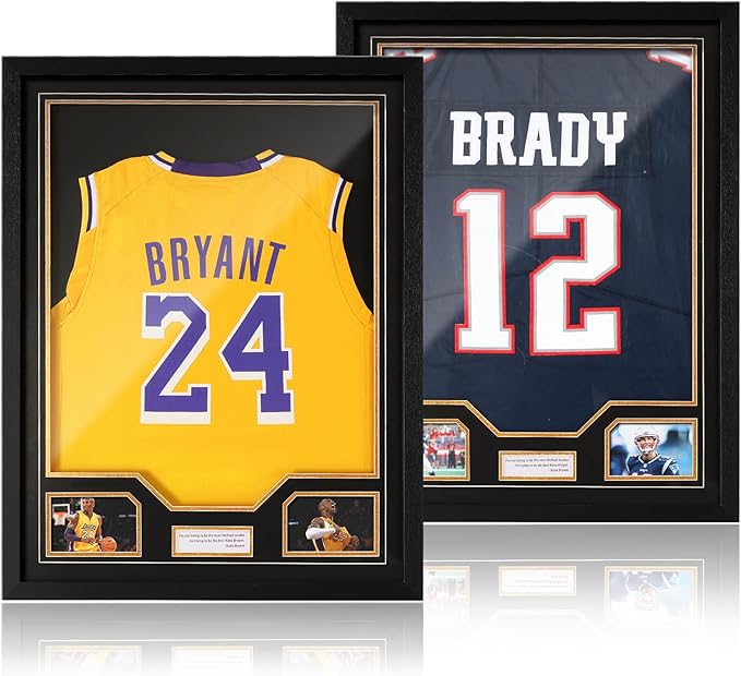 JupDec Jersey Frame Display Case 2 Pack, Large Clear Acrylic Shadow Box with UV Protection for Basketball Baseball Football Soccer Hockey Shirt, Wall Mount Wooden Showcase, Idea Gift for Sports Fans