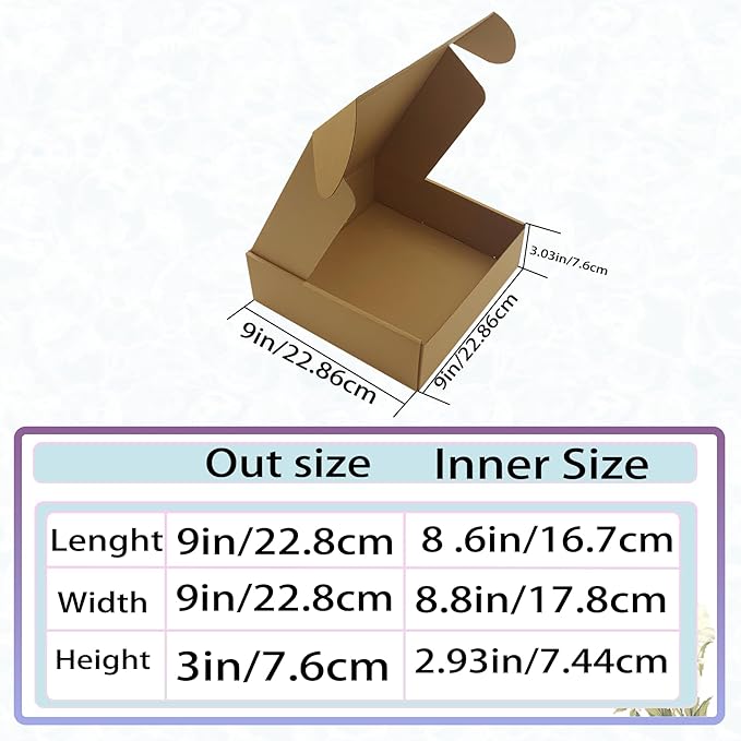 9x9x3 Inches Shipping Boxes Set of 25，Brown Cardboard Boxes Recyclable Corrugated Mailers for Small Business, E-commerce, Gift Packaging Storage Boxes Products Box Self-Locking Folding Boxes