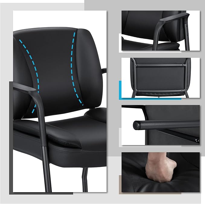 Furniwell Office Guest Chair Waiting Room Reception Chairs Set of 2, PU Leather Executive Desk Chair with Padded Armrests for Meeting Conference (Black)