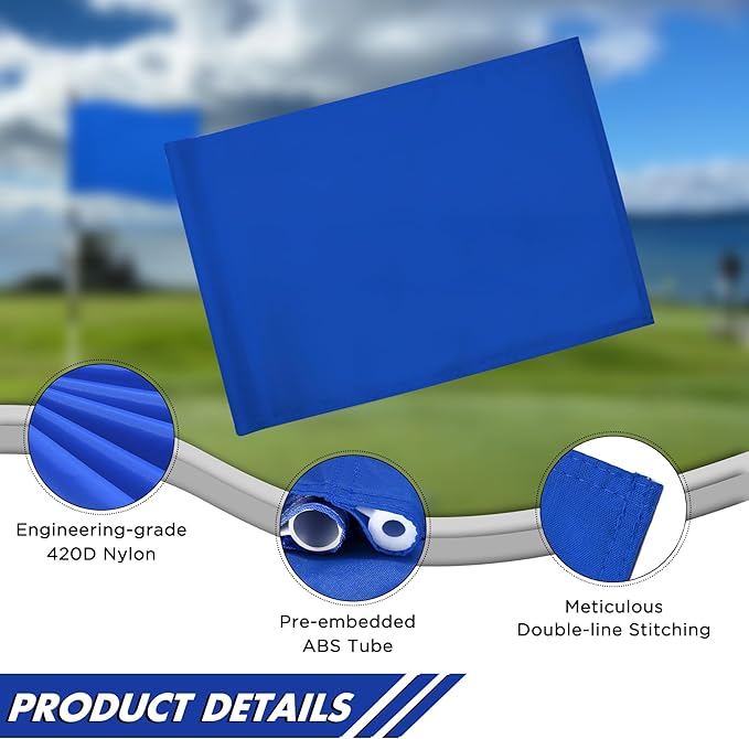 KINGTOP Golf Flag 20x14 Inch - Plain Blue, 420D Nylon, Tube Inserted - Standard Putting Green Flags for Driving Range, Backyard Practice, Golf Courses, Country Club, 3-Pack