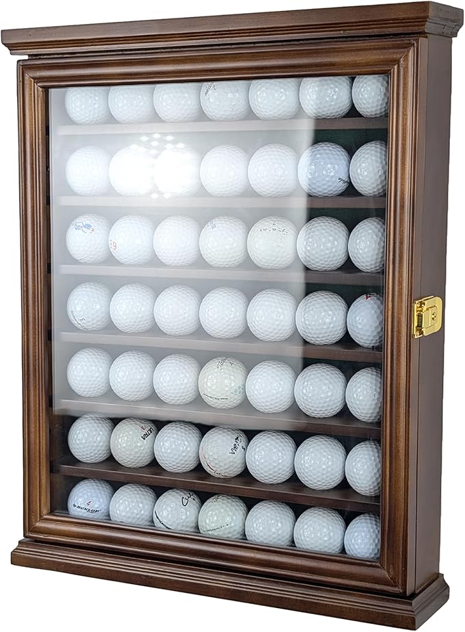 ARRRAWIS Premium Golf Ball Display Case - Wall Mounted Hole in One Golf Ball Holder Display, Ideal for Golf Enthusiasts - Spacious Secure, Exceptional Craftsmanship Walnut Color