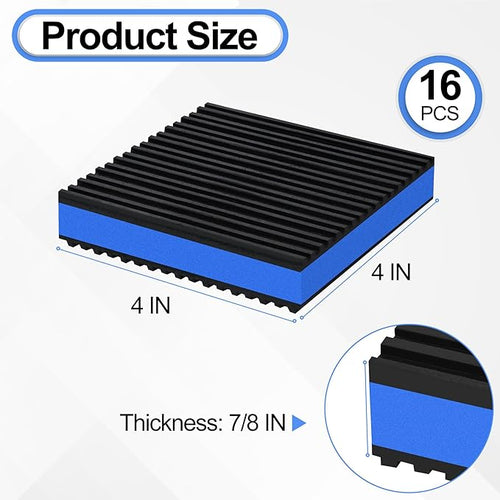 16 Pack Anti Vibration Pads for Washing Machine 4"x4"x7/8", Sound Isolation Vibrating Pad Ribbed Rubber Damping Mat EVA Center for Air Compressors, Conditioner, Treadmill, HVAC Washer Dryer