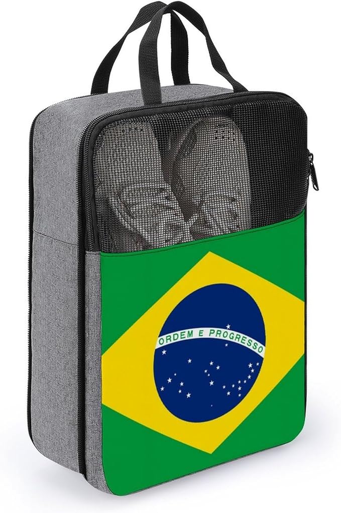Portable Travel Shoe Bag Brazilian Brazil Flag Portable Shoe Organizer with Zipper Closure Storage Sneaker Travel Bag