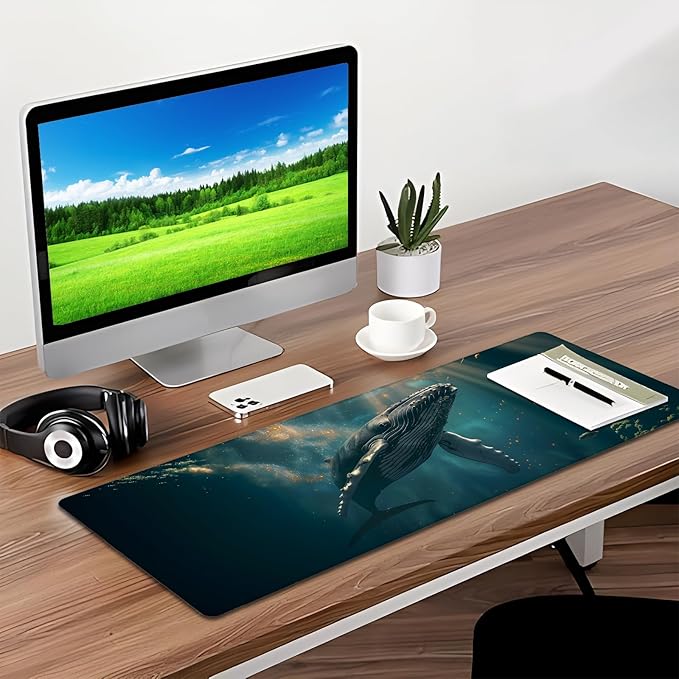 Killer Whale Gaming Mouse Pad, Desk Mat, Non-Slip Rubber Base Cool Aesthetic MousePads for Computer Laptop Keyboard Office School Home Desktop Accessories Decor 31.5" x 11.8"