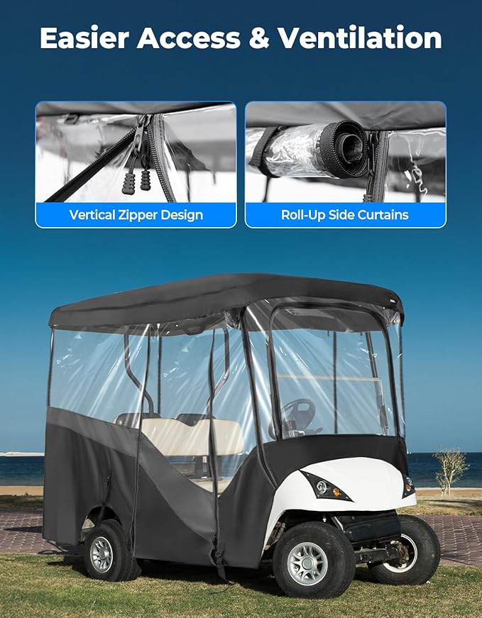 KEMIMOTO Golf Cart Enclosure, 4&6 Passenger Golf Cart Rain Cover, 600D Waterproof Driving Enclosure with Clear PVC Windshield for Extended Roof Cart